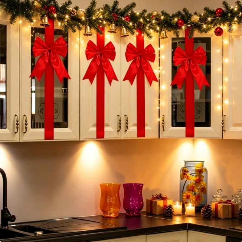 4pcs Reusable Christmas Bow Decorations with Adhesive Tape Holiday Bow Decorations Babs