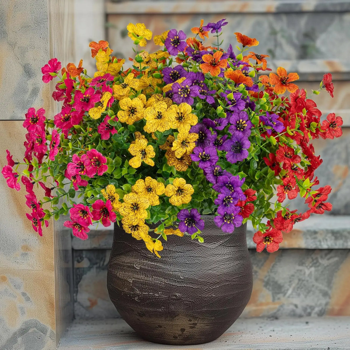 Artificial Silk Eucalyptus & Violet Flowers – 1 or 4 Pcs Artificial Silk Flowers Babs