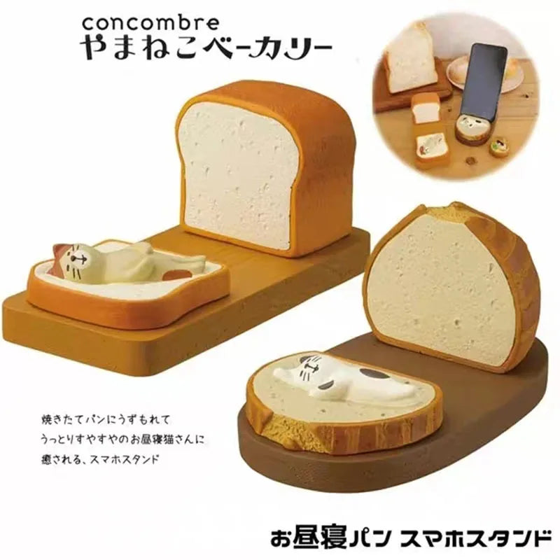 Resin Cat Toast Bag Phone & Tablet Stand – Kawaii Desk Holder Decorative Phone Stand Babs