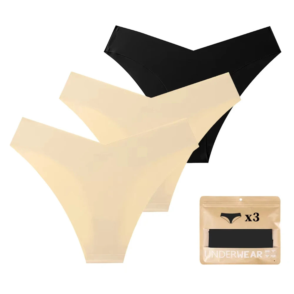 3-Pack Women's Seamless Low-Rise Thongs – No-Show Panties Women's Thong Panties Babs Beige Beige Black S Pack