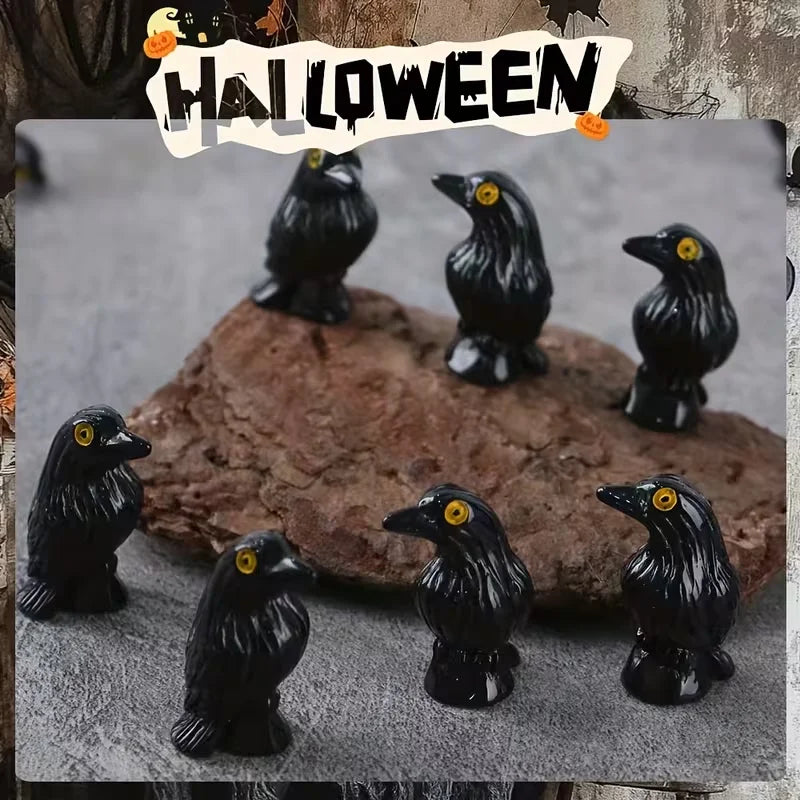 20pcs Glow in the Dark Black Crow Figurines – Halloween Decor Halloween Figurines Babs