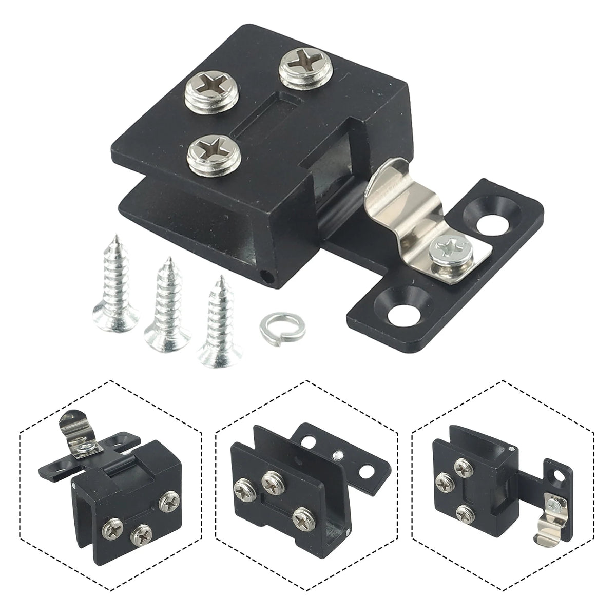 Zinc Alloy Glass Cabinet Door Hinge with Screws | Black & Silver Cabinet Door Hinge Babs