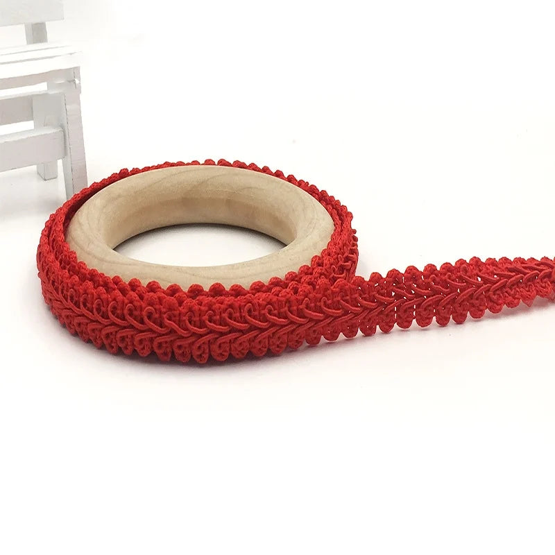 5M Centipede Braided Cotton Lace Trim 12mm – DIY Sewing Ribbon Lace Trim Ribbon Babs red