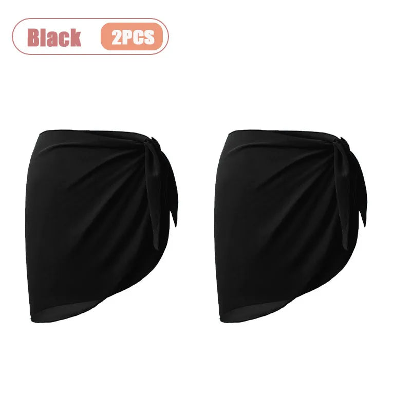 Chiffon Beach Sarong Wrap Skirt – Flowy Bikini Cover-Up Swimwear Cover-Up Babs Black-2PCS One Size
