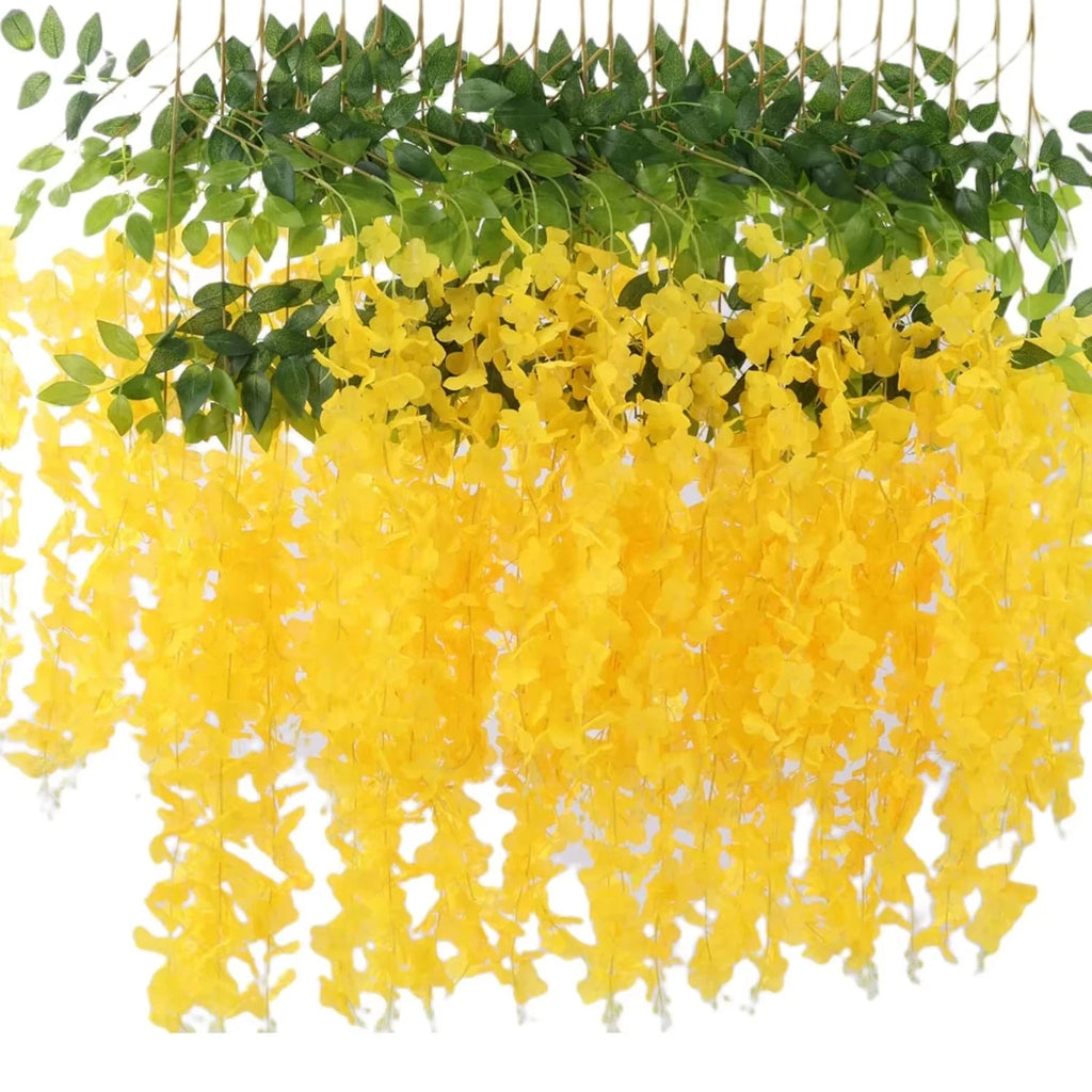 12 Silk Wisteria Hanging Vines – Wedding & Home Floral Décor Artificial Floral Vines Babs YELLOW 12pcs