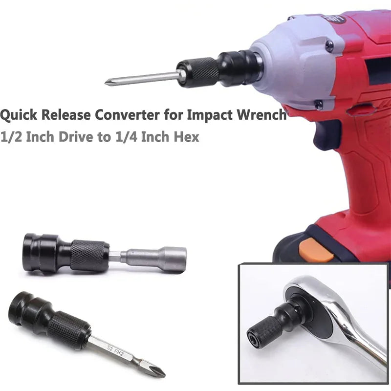 Impact Wrench to Drill Adapter 1/2" to 1/4" Hex Bit Converter Power Tool Adapter Babs
