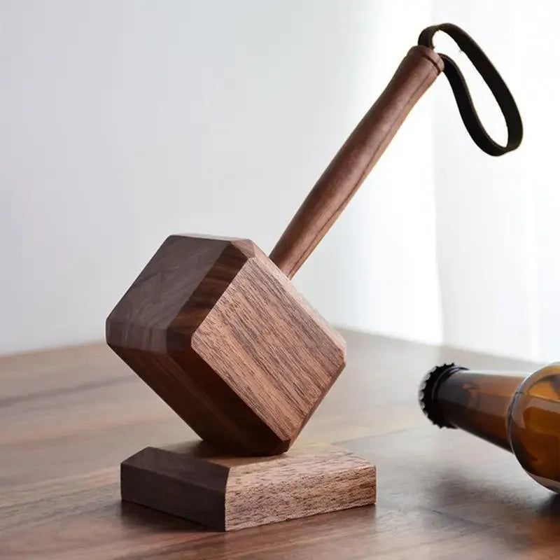 Wooden Hammer Bottle Opener with Magnetic Base | Fun Bar Gift Novelty Bottle Opener Babs