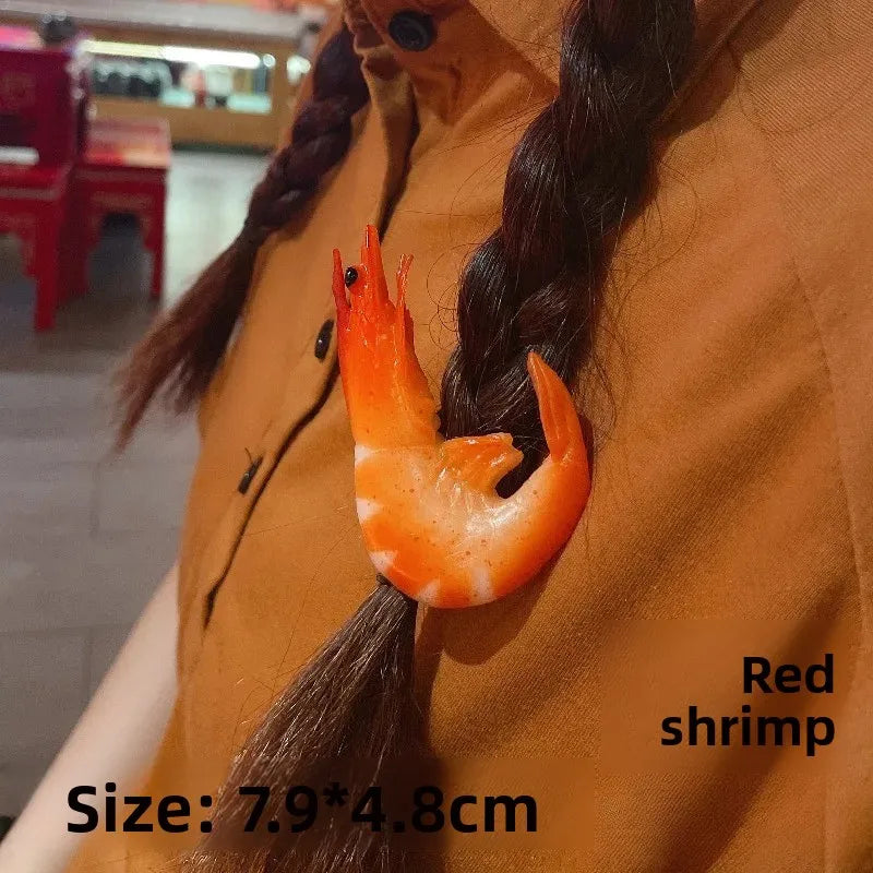 Women's Fun Food Hair Clips – Shrimp & Veggie Barrette Set Novelty Hair Clips Babs