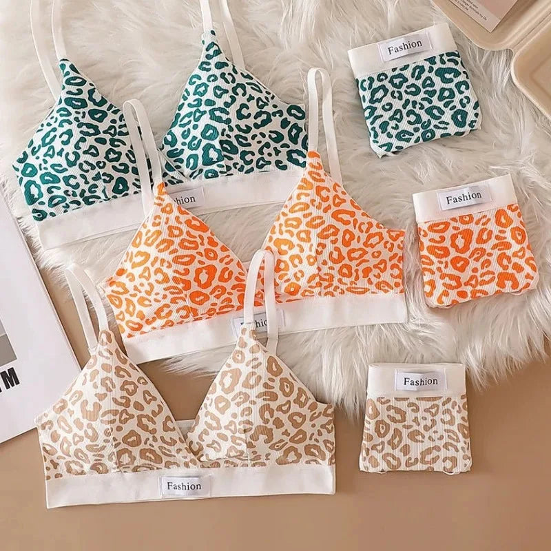 Women's Leopard Print Wire-Free Bra & Brief Set | Seamless Bra & Brief Set Babs
