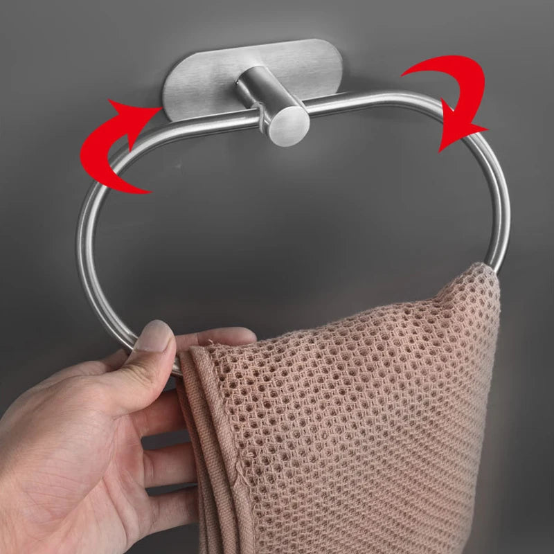 Self-Adhesive Stainless Steel Towel Holder Rack – No Drill Towel Rack & Ring Babs