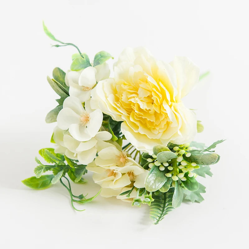 Silk Peony Rose Artificial Flower Bouquet | Wedding & Home Décor Artificial Flower Bouquet Babs YELLOW 1pc