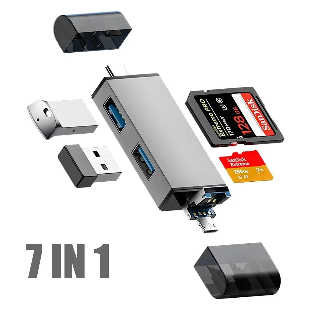 KEBIDUMEI 7-in-1 USB 3.0 Type-C OTG SD TF Card Reader USB Card Reader Babs 7 IN 1 card reader