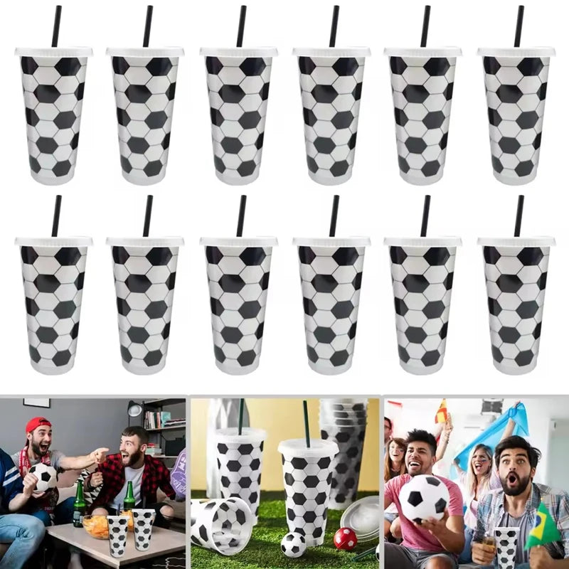 6Pcs Reusable Soccer Cups with Lid & Straw – Kids Party Favors Party Drinkware Set Babs