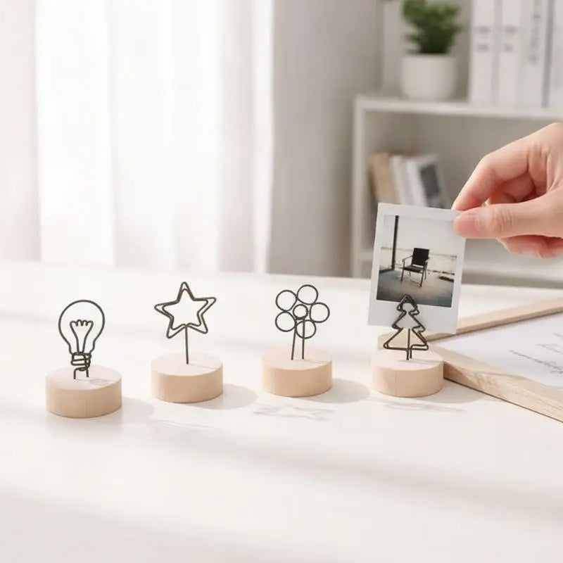 2PCS Wood Base Metal Photo & Memo Holders – Desk Decor Photo Memo Holder Babs