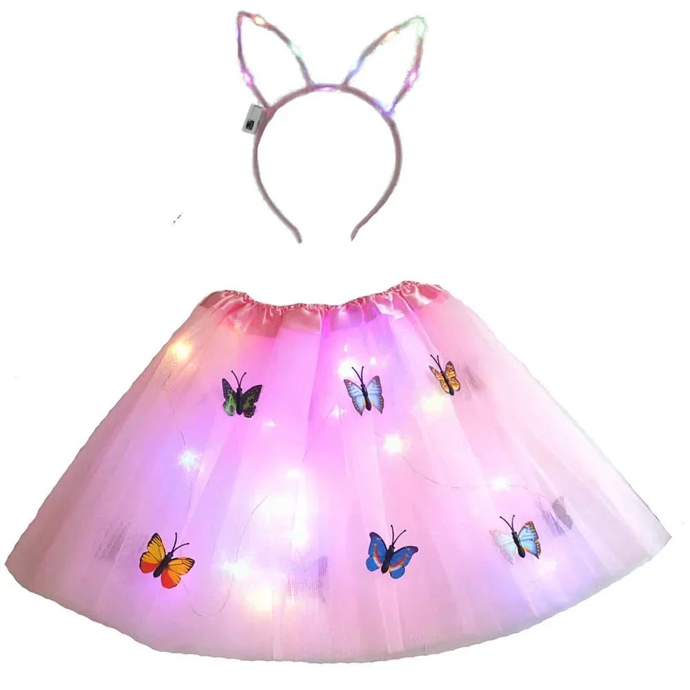 LED Light-Up Princess Tutu Skirt & Bunny Headband Set LED Costume Set Babs