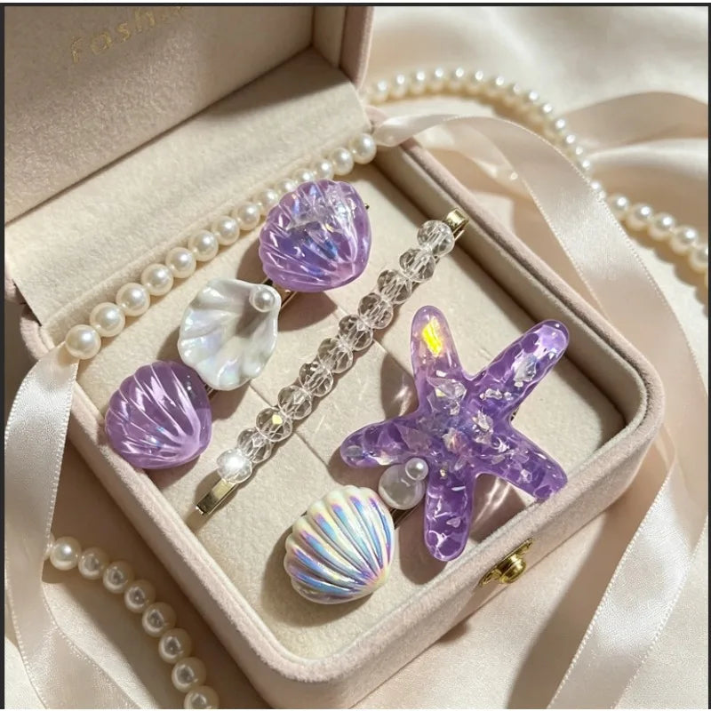 Ocean Hair Clip Set – Starfish Shell Pearl Barrettes Hair Clip Set Babs
