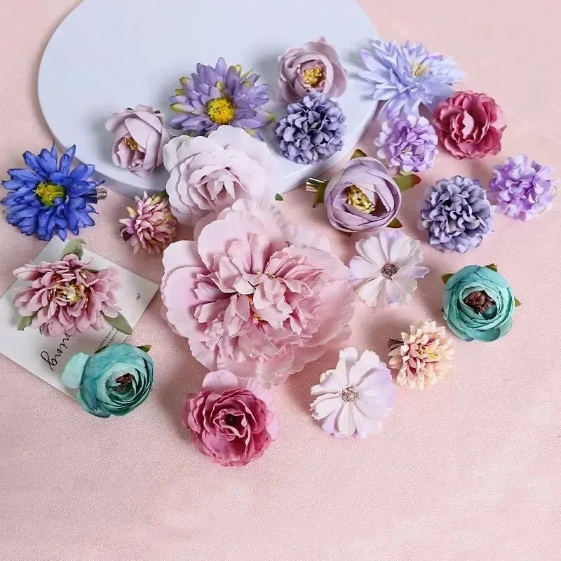 Silk Rose Artificial Flower Heads for Wedding & Home Décor Artificial Silk Flowers Babs Blue-Purple 21pcs