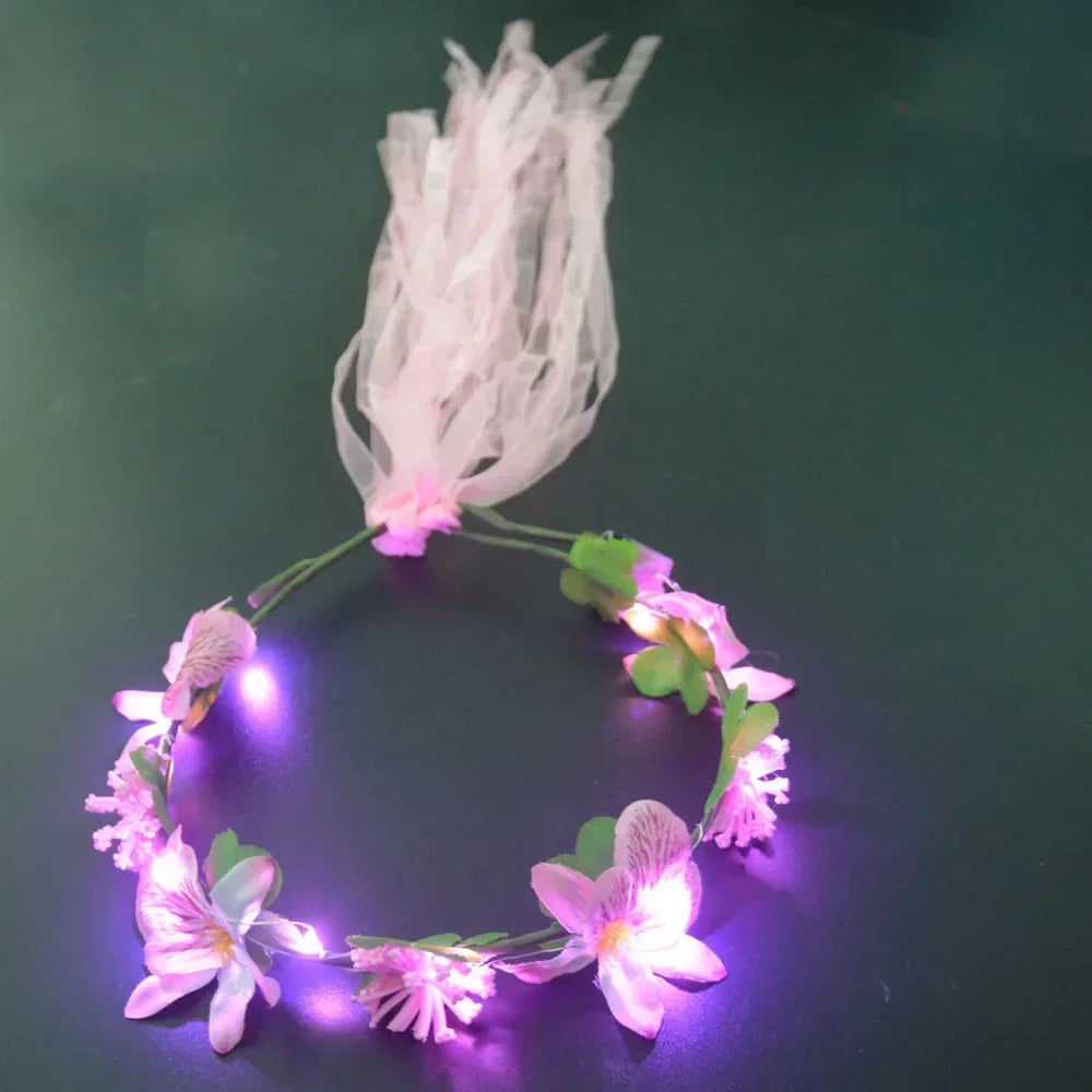 LED Hawaiian Leis Flashing Flower Necklace for Parties LED Party Necklace Babs 26 head wear wreath