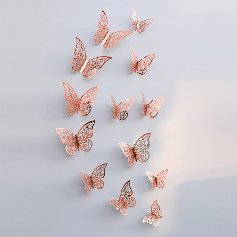 12Pcs 3D Butterfly Wall Stickers – Kids Room & Home Decor Wall Sticker Decals Babs rose gold3