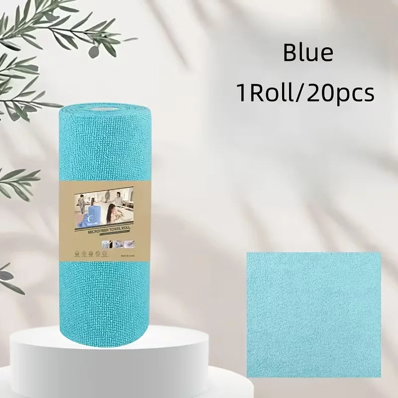 Ultra-Fine Fiber Cleaning Cloth Roll – 20 Reusable Tear-Off Wipes Microfiber Cleaning Cloths Babs Blue