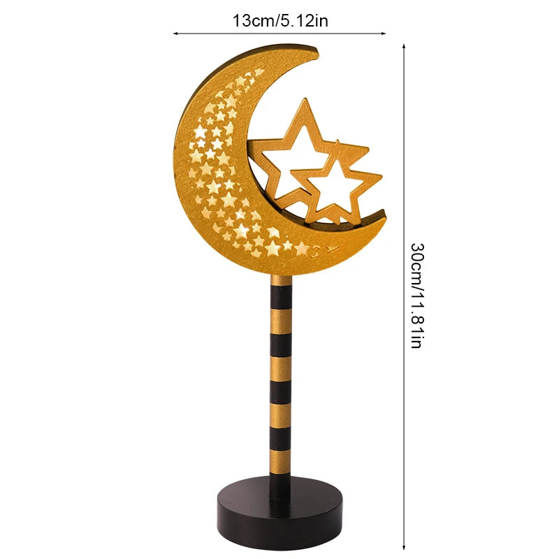 Ramadan Moon Star LED Wooden Lamp – Eid Mubarak Table Décor LED Table Lamp Babs B