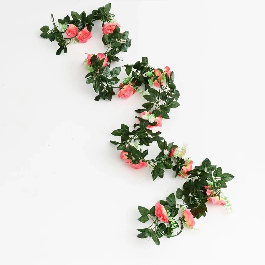 Artificial Silk Rose Vine Wall Hanging Wreath 220cm Artificial Flower Vine Babs Rose Red 1 piece