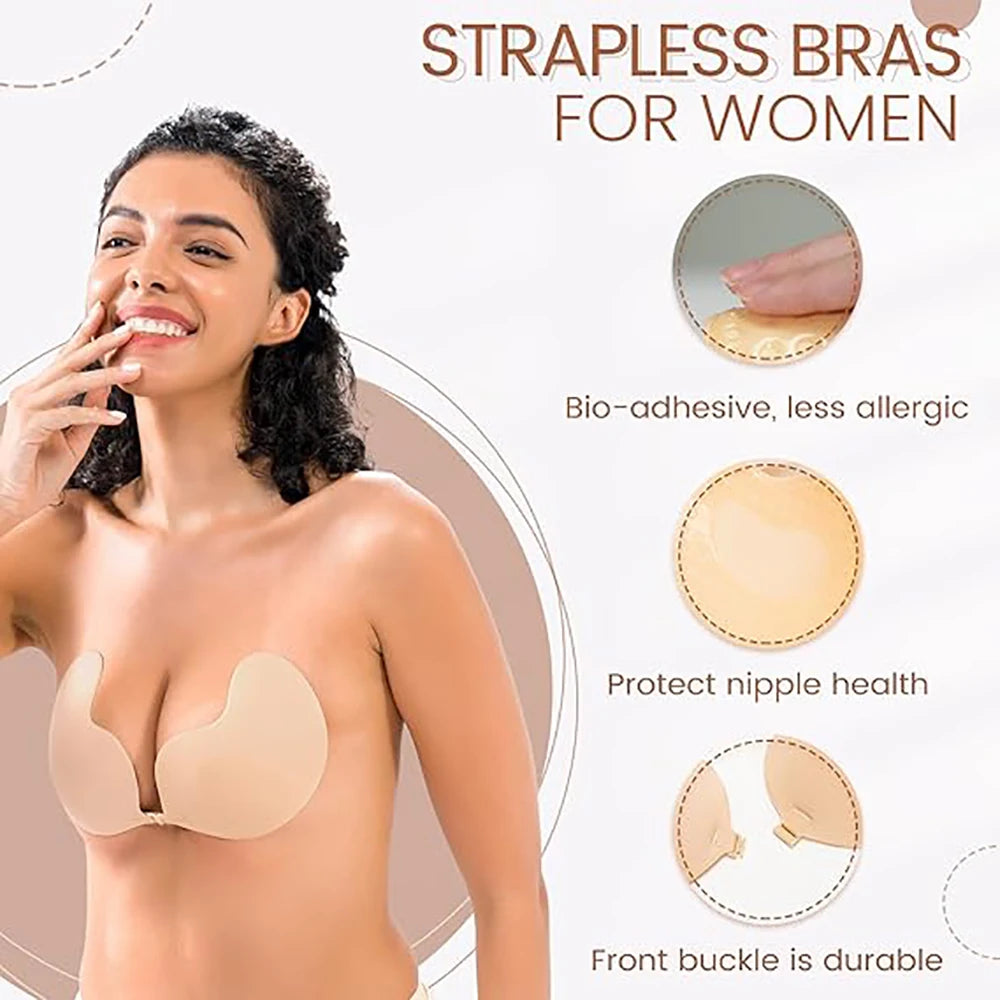 Invisible Sticky Push-Up Bra – Strapless Silicone Nipple Covers Adhesive Sticky Bra Babs
