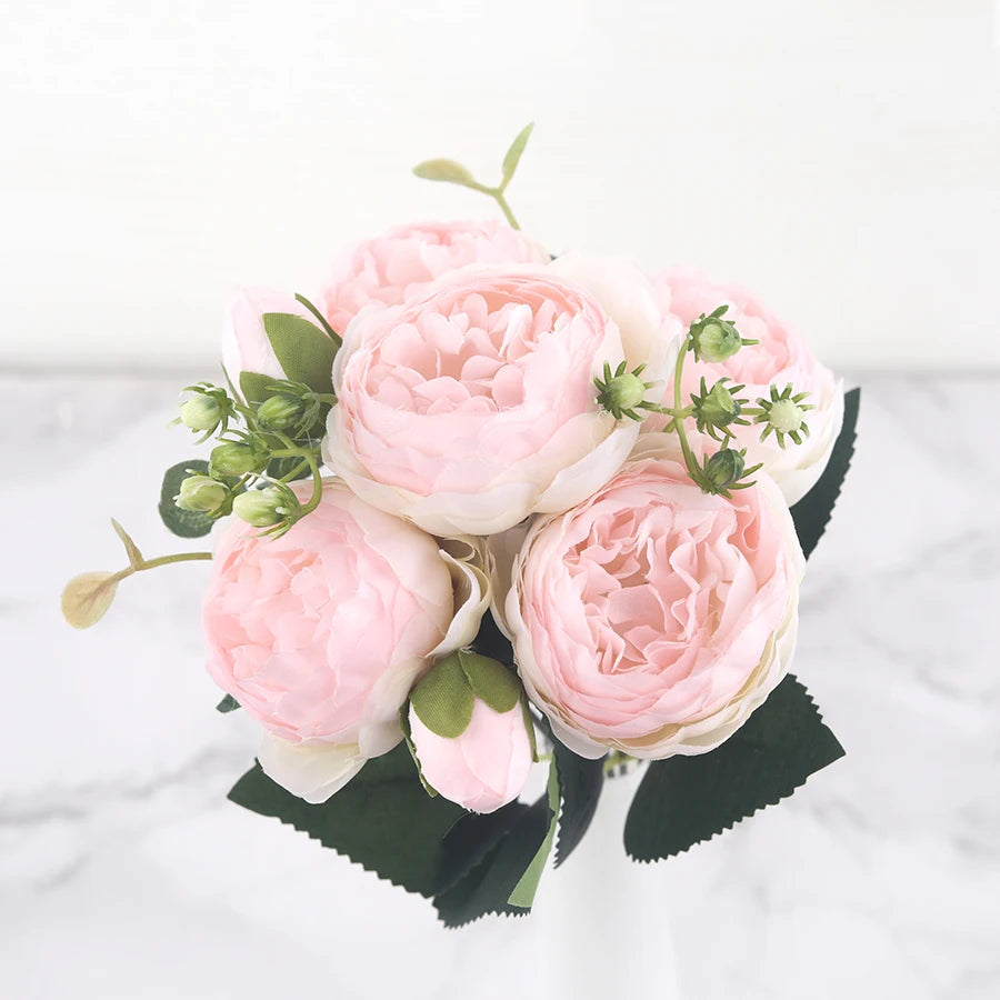 Silk Rose Peony Artificial Flowers – Wedding & Home Décor Artificial Flower Bouquet Babs New Pink
