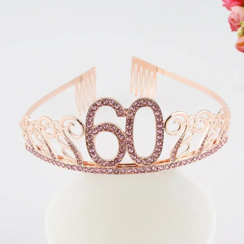 Rose Gold Satin Sash & Crystal Crown Tiara Set – Birthday Party Party Sash & Tiara Set Babs crown 60