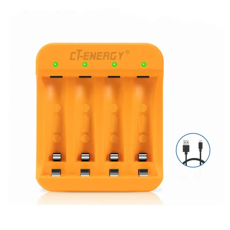 Alasicka 1.5V AA/AAA Lithium Battery Fast Charger 4-Slot USB-C Battery Charger Babs Orange