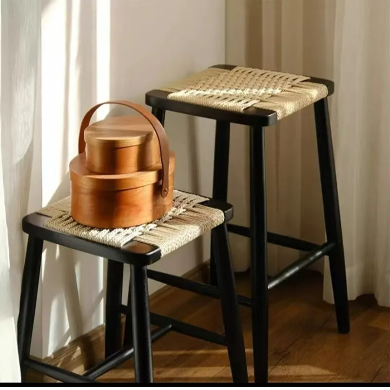 Nordic Solid Oak Stool – Handmade Rattan, 4 Heights Available Solid Wood Stool Babs