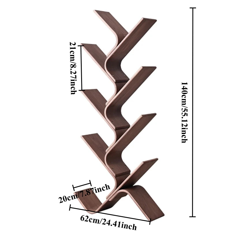 Nordic 8-Tier Birch Wood Corner Bookshelf | Minimalist Wooden Bookcase Babs Peach Colored 8