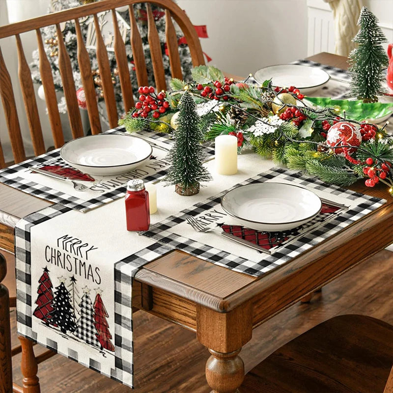 4Pcs Christmas Linen Placemats Set – Elk & Tree Table Mats Linen Placemats Set Babs