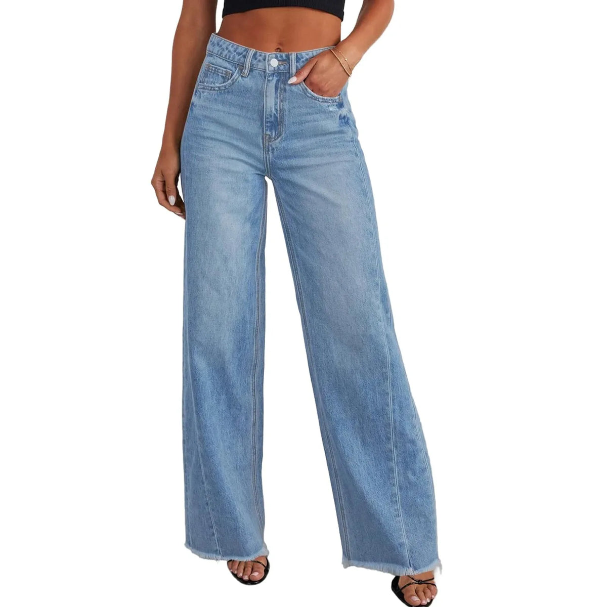 Women's Retro High Waist Straight Leg Distressed Jeans Women's Denim Jeans Babs Sky Blue M