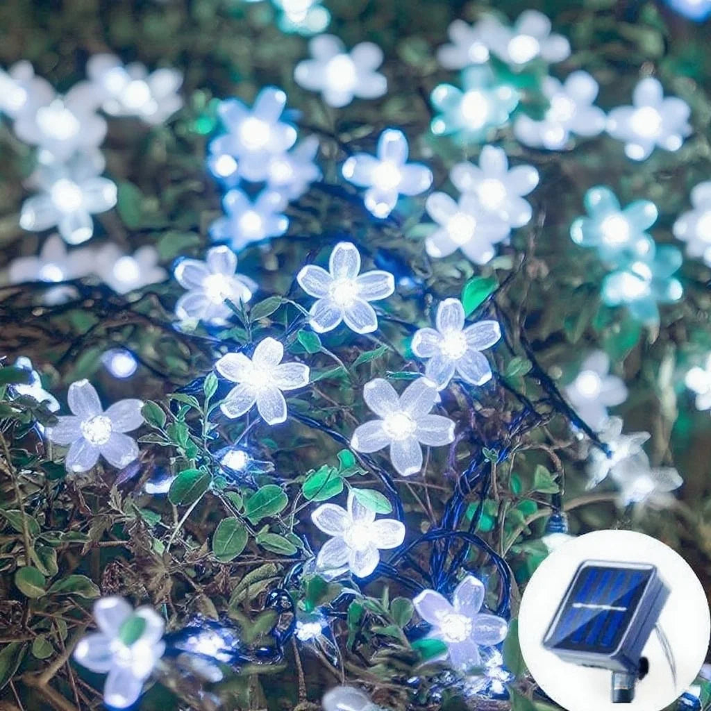 Solar Cherry Flower String Lights – 20m Waterproof Garden Garland Solar String Lights Babs WHITE 7M 50leds 8 modes