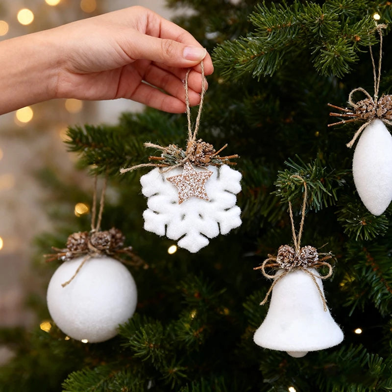 White Foam Christmas Ornaments – Snowflake & Ball Pendants Christmas Tree Ornaments Babs
