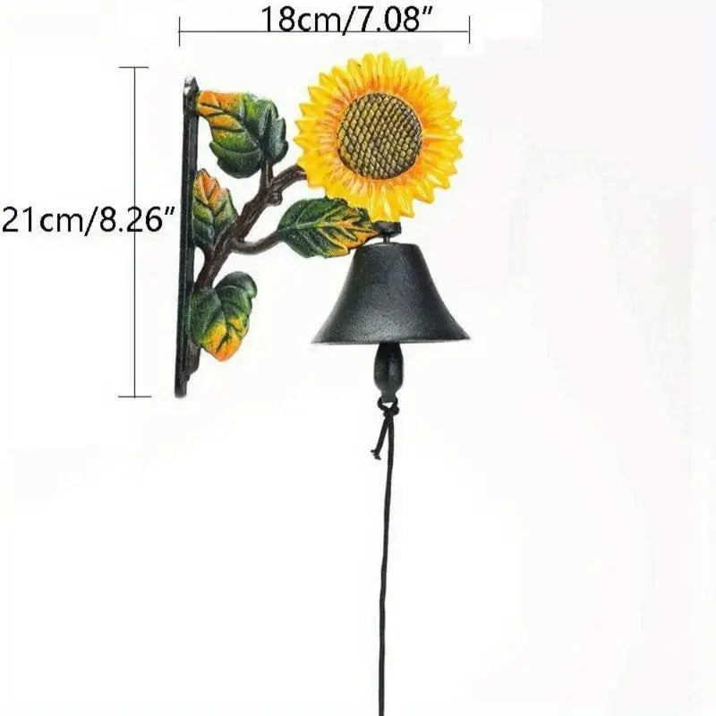 Cast Iron Sunflower Wall Bell – Hand-Painted Hanging Doorbell Decorative Wall Bell Babs