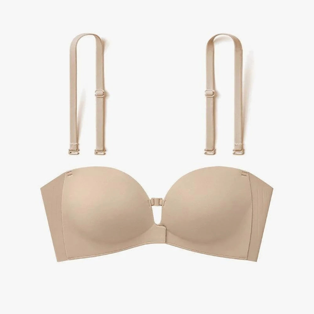 Strapless Padded Push-Up Bra | Front Closure Wireless Seamless Wireless Push-Up Bra Babs Beige L
