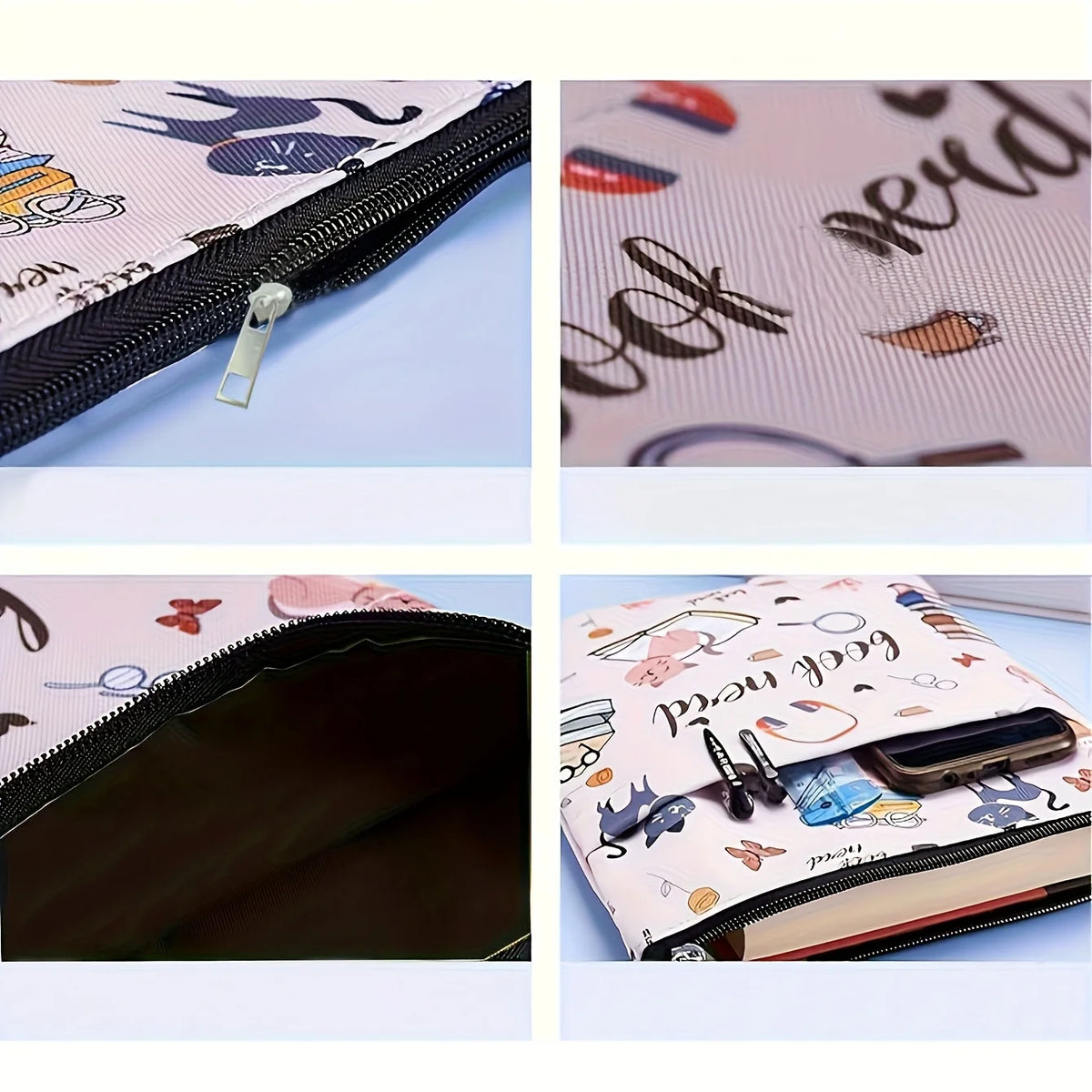Book Nerd Fabric Book Sleeve with Zipper – Cat & Books Print Fabric Book Sleeve Babs