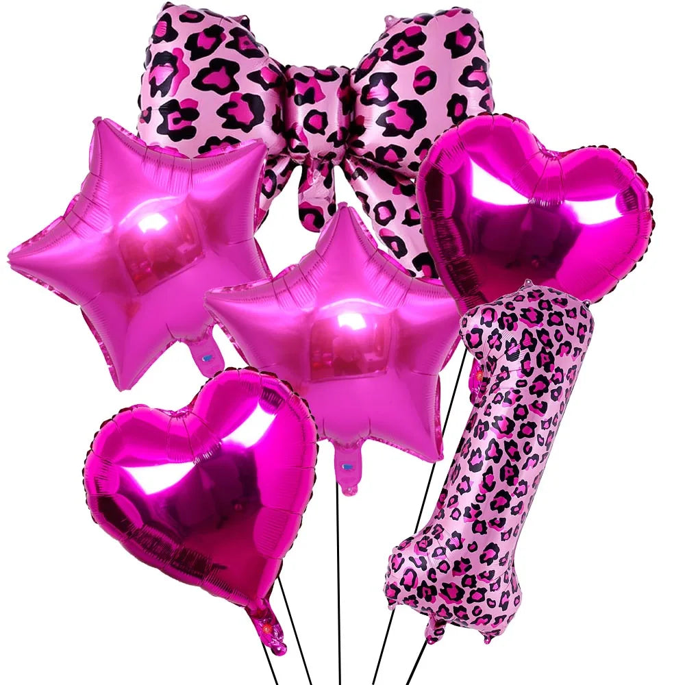 Pink Leopard Print Foil Balloon Set – 6-Piece Birthday Decor Party Balloon Set Babs