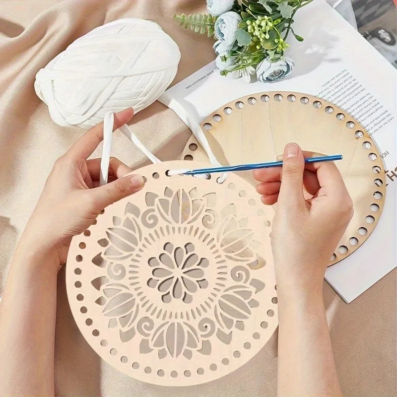 2pcs Natural Wood Crochet Basket Bottom Circle – 14cm DIY Base Crochet Craft Base Babs