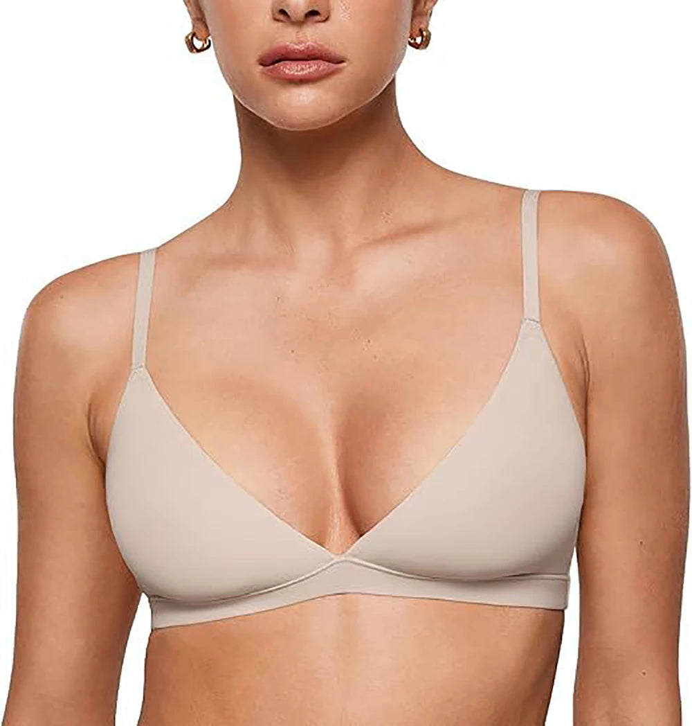 Women's Seamless Triangle Bralette – Wireless Plunge Everyday Bra Triangle Bralette Babs Gray L
