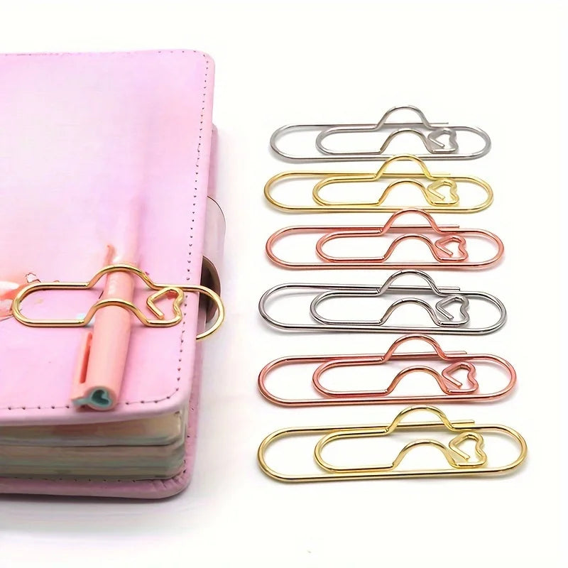 6pcs Heart-Shaped Pen Clip & Paper Clip Notebook Accessories Pen & Paper Clip Babs