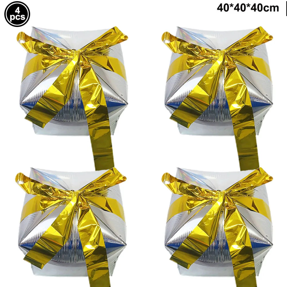 Christmas Gift Box Foil Balloons Red Green Gold Silver 2/4pcs Foil Party Balloons Babs Light Yellow As pictures show