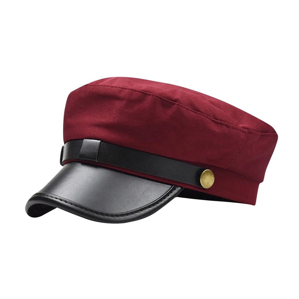 Unisex Flat Top Beret Cap – Vintage PU Leather Cycling Hat Flat Top Beret Cap Babs