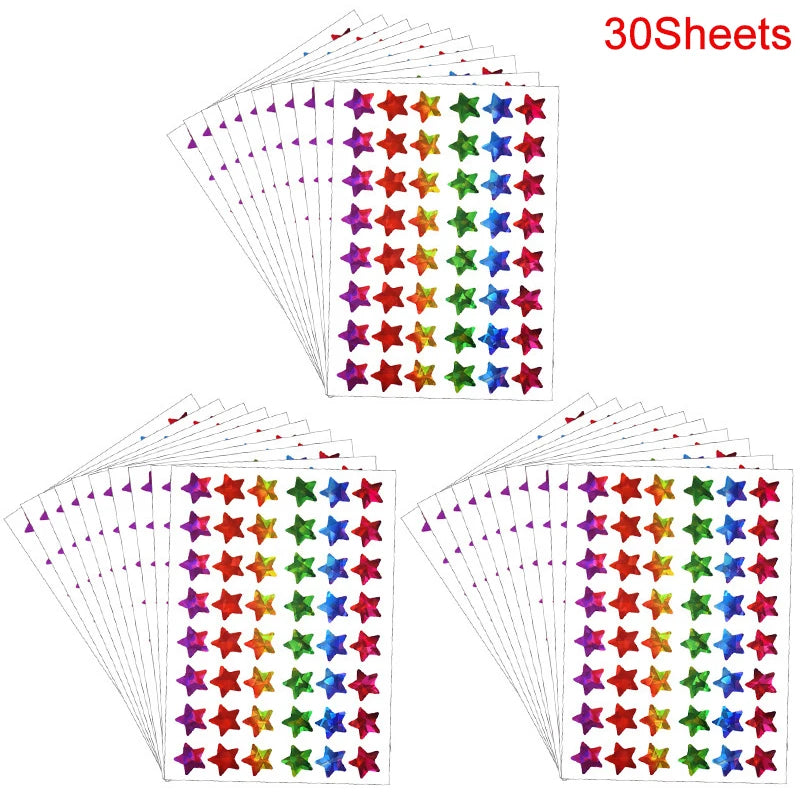 Glitter Star Dot Heart Stickers – Kids Party Favors & Reward Labels Decorative Stickers Babs 30Sheets Star Other