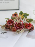 Silk Artificial Rose Bouquet – Handmade Wedding & Home Décor Artificial Flower Bouquet Babs Orange 1 PC
