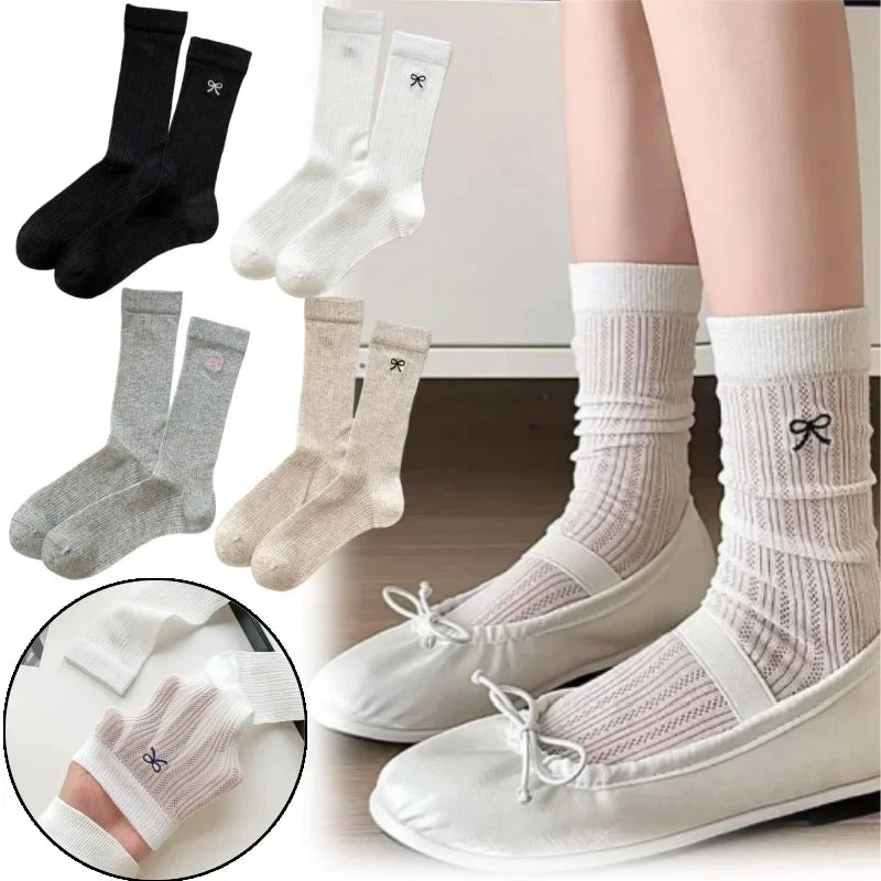 Bowknot Mesh Stacked Socks Korean Preppy Mid-Calf 1-5 Pairs Fashion Socks Babs