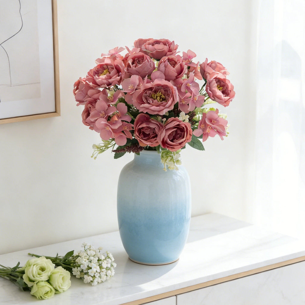Artificial Silk Peony Hydrangea Bouquet – Wedding & Home Decor Artificial Flower Bouquet Babs
