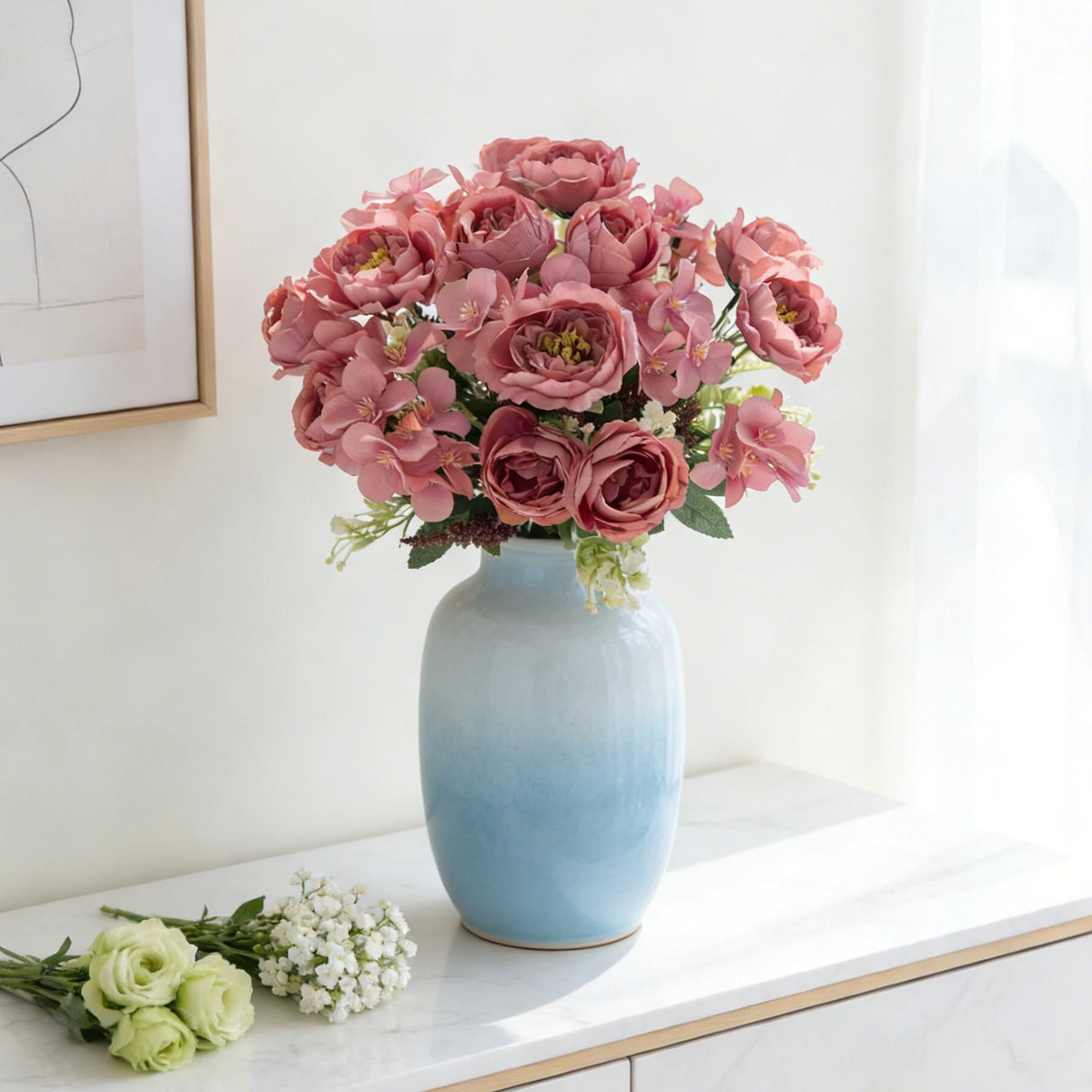 Artificial Silk Peony Hydrangea Bouquet – Wedding & Home Decor Artificial Flower Bouquet Babs